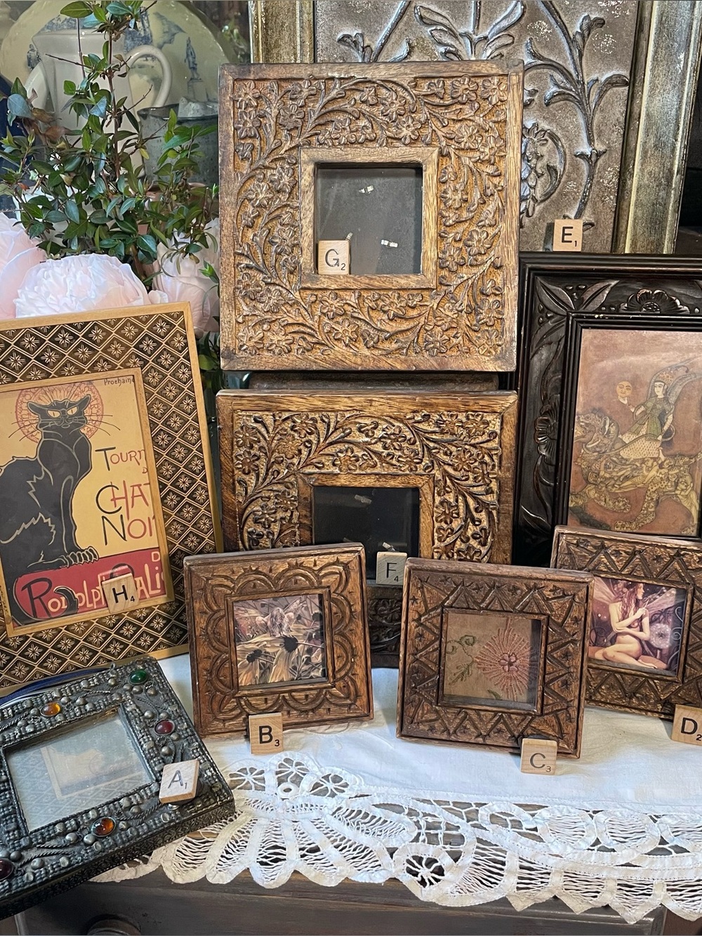 Vintage carved wood picture frames boho cottage decor